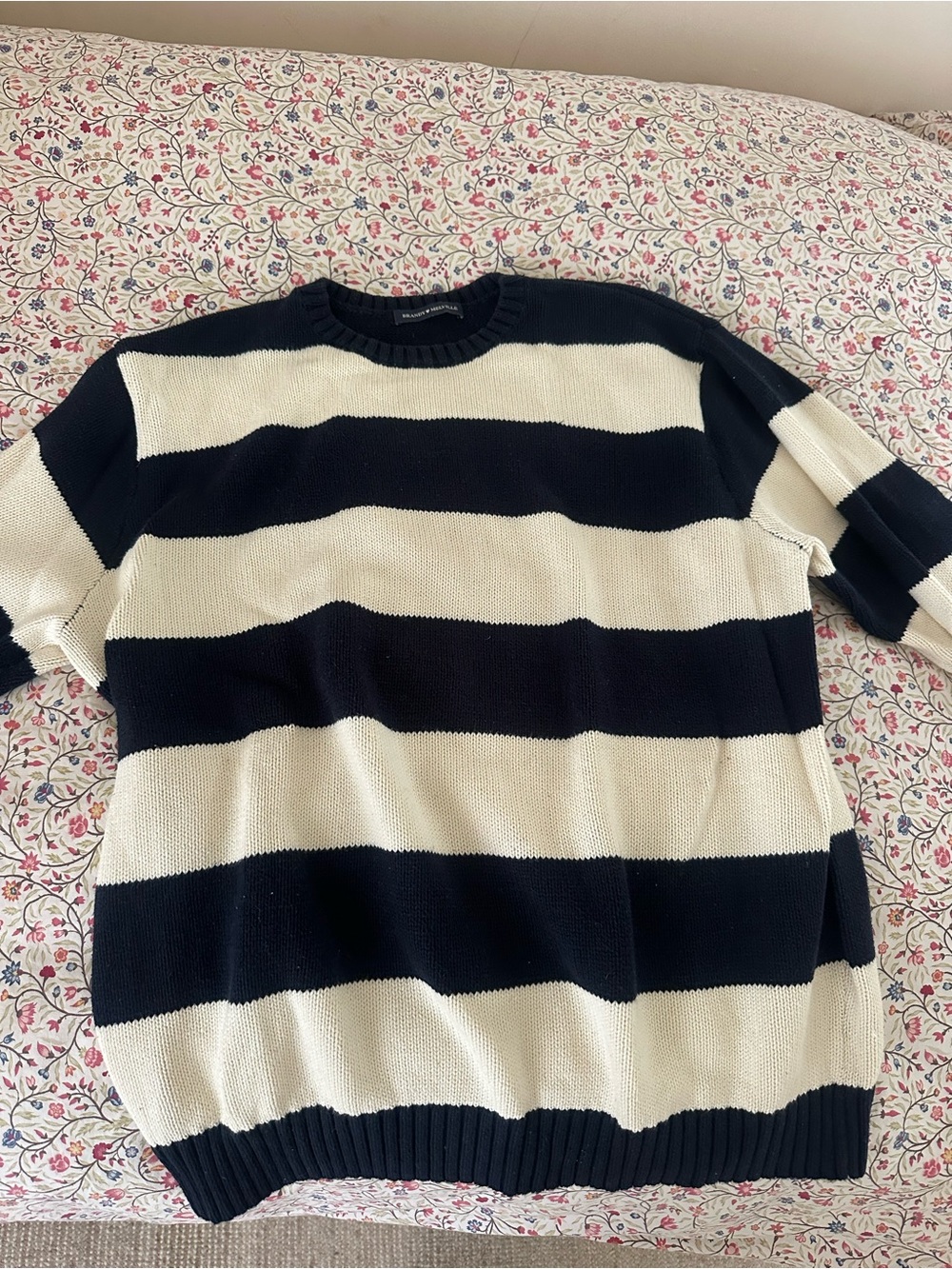 Brandy Melville Navy and Cream Striped Knit Sweater